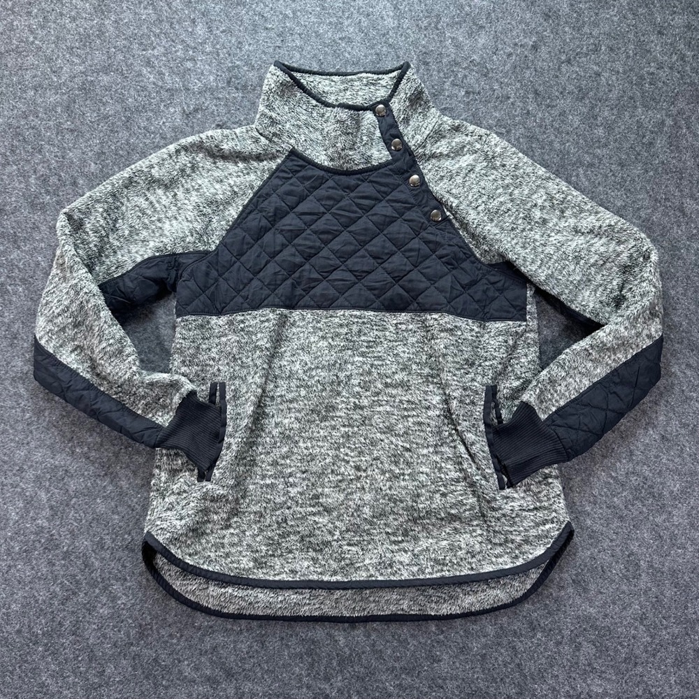 Abercrombie Women's Asymmetrical Snap Fleece Black And Gray Size Small
